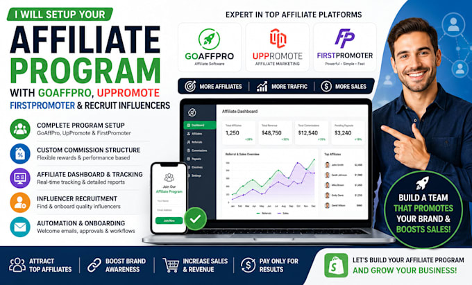 setup goaffpro uppromote firstpromoter affiliate program and recruit affiliates