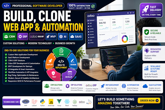 build, clone web app automation CRM erp odoo erp mvp ai saas software developer