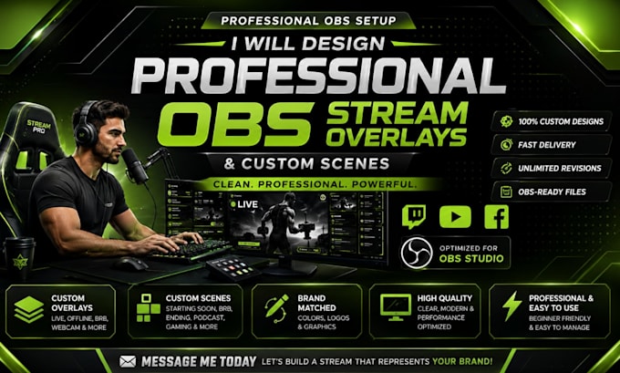 design professional obs stream overlays and custom scenes