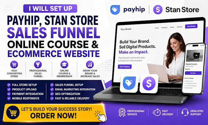 setup payhip stanstore sales funnel online course ecommerce website