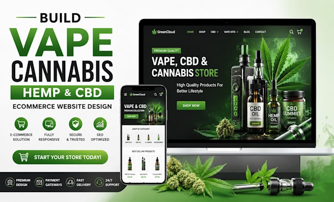 build vape, cannabis, hemp, cbd ecommerce website design