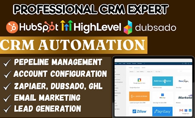 do hubspot CRM setup, clay, zapier, dubsado, zoho crm setup