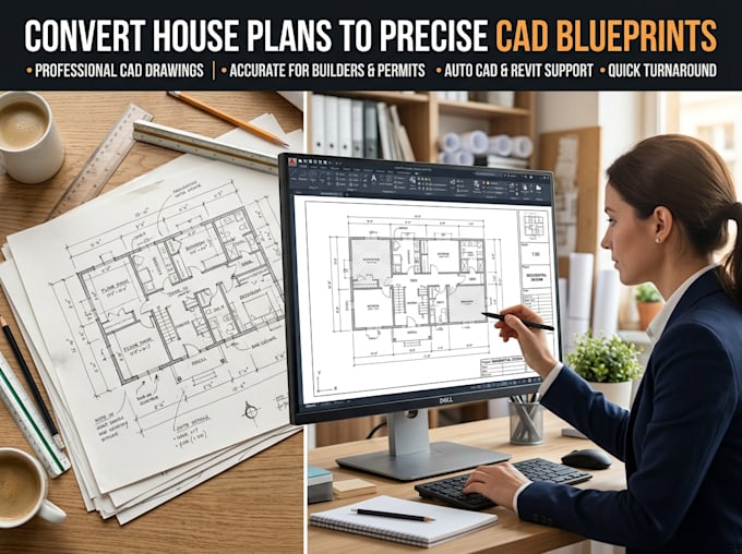 convert house plans to precise cad blueprints for builders