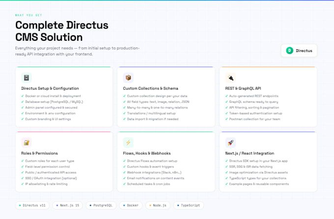 setup directus headless cms, directus customization and nextjs integration