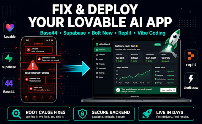 fix deploy lovable ai, vibecoding, supabase, base44, bolt new, replit saas mvp