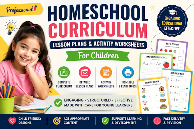 design dynamic homeschool curriculum lesson plan and activity worksheet for kids