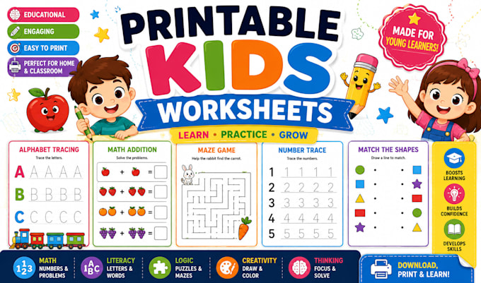 create printable educational worksheets and learning activities for kids