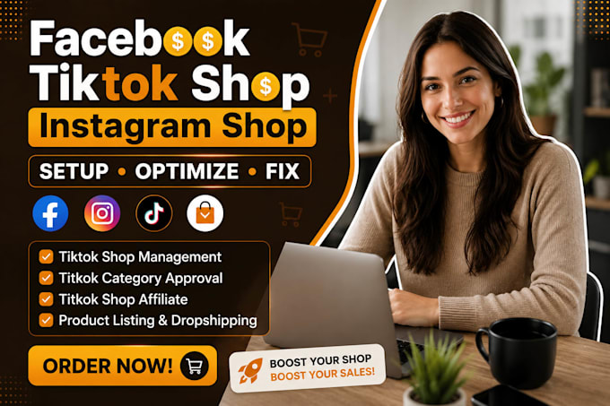 setup tiktok shop, facebook shop setup and instagram shop optimization