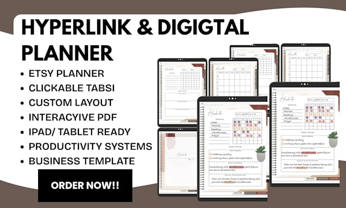 etsy digital planner hyperlink planner journal digital product fillable journal