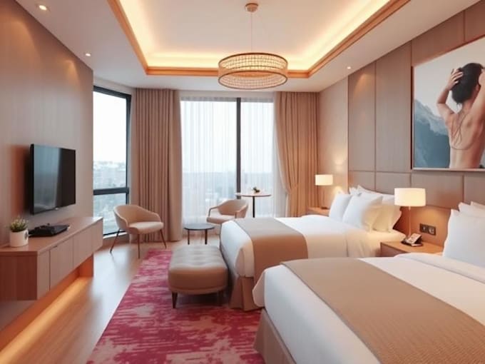 do visualization and interior design of hotel room