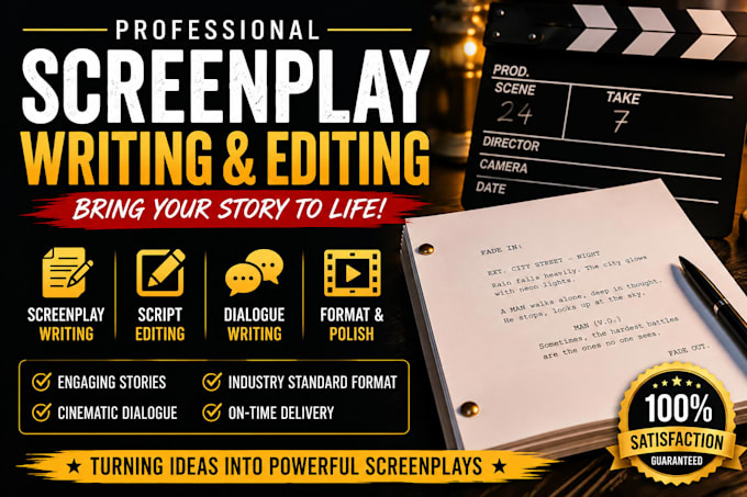 write, edit, rewrite movie scripts and professional screenplays, film script