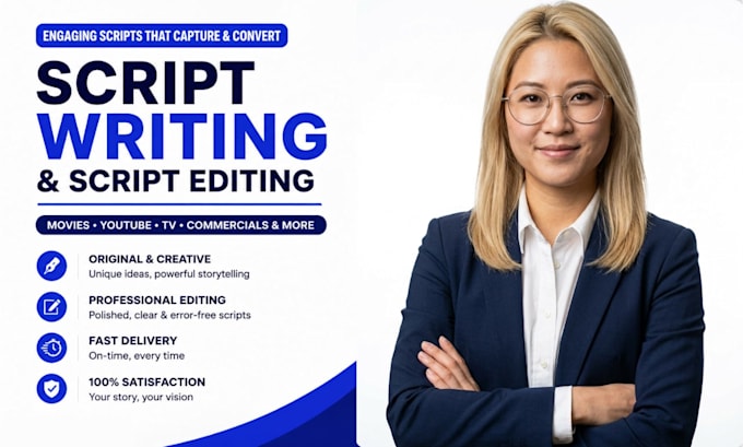 write cinematic screenplay scripts for movies youtube and TV