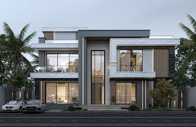 design and render luxury hosue elevation in 3dmax corona