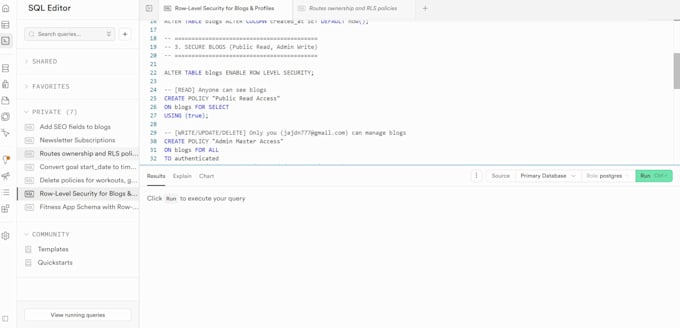build a secure supabase backend and database for your site