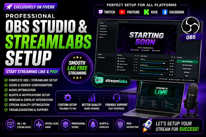 set up obs studio or streamlabs for professional streaming