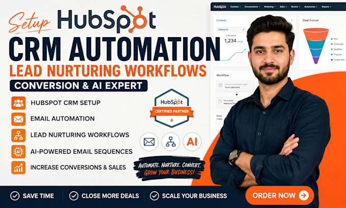 setup hubspot CRM email automation lead nurturing workflows conversion ai expert