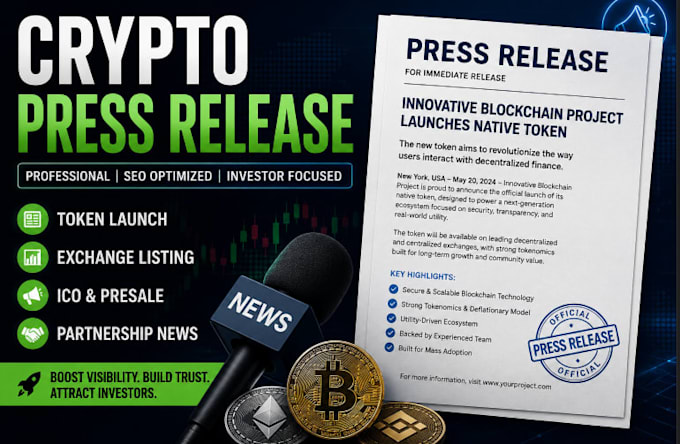write and distribute crypto press release for token listing and promotion