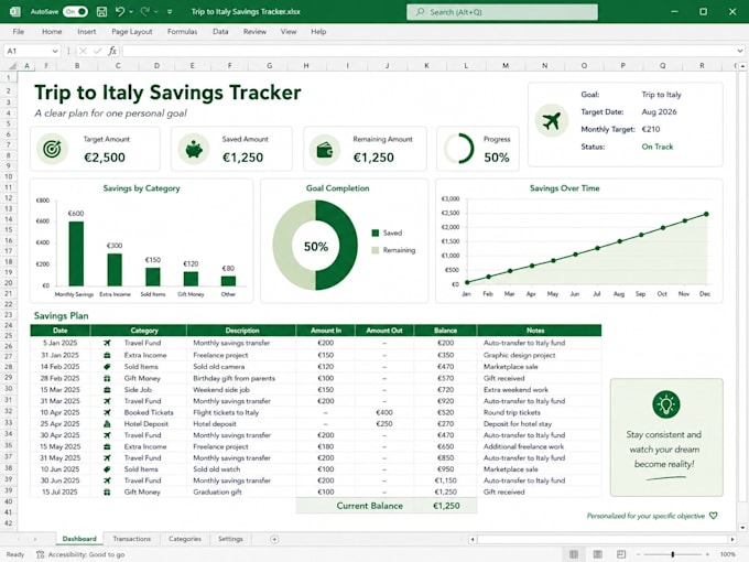create your excel savings tracker to reach your goal