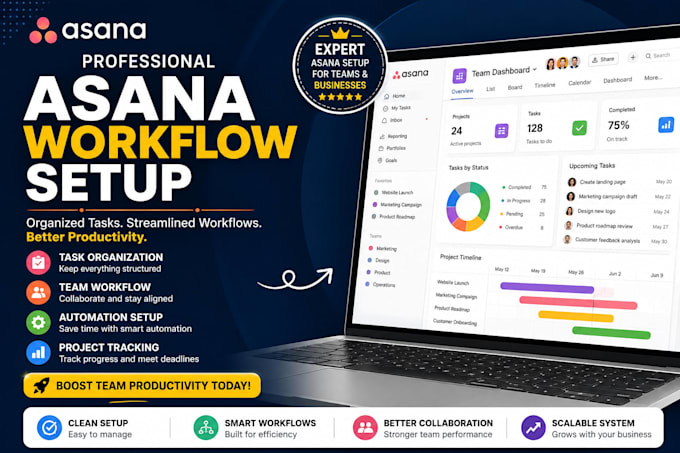 set up asana project management system and organize team task workflows