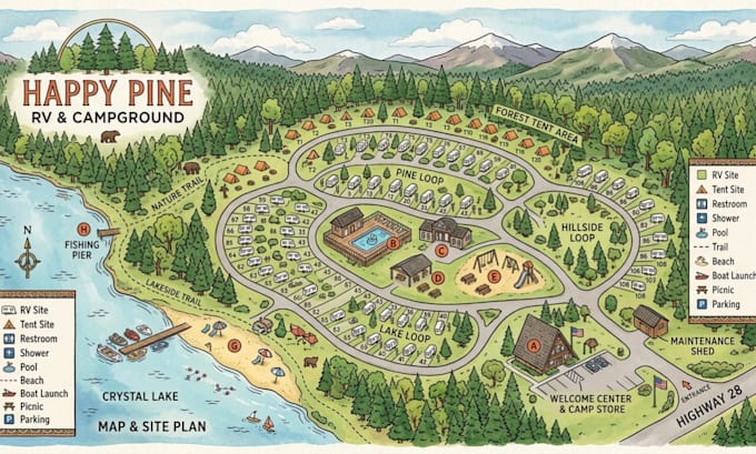 do map illustration or site plan,rv park,campground park