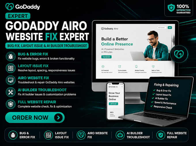 setup godaddy airo ai powered website builder business web app launch site