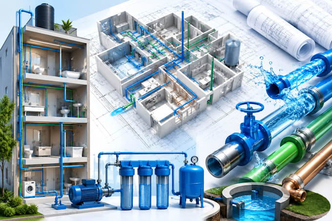 create professional water flow design, hydraulic system and plumbing layout