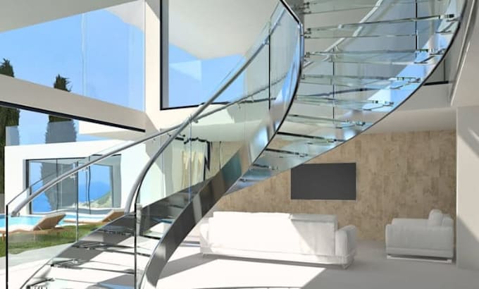 design professional 2d and 3d staircase, stairs and glass railing model