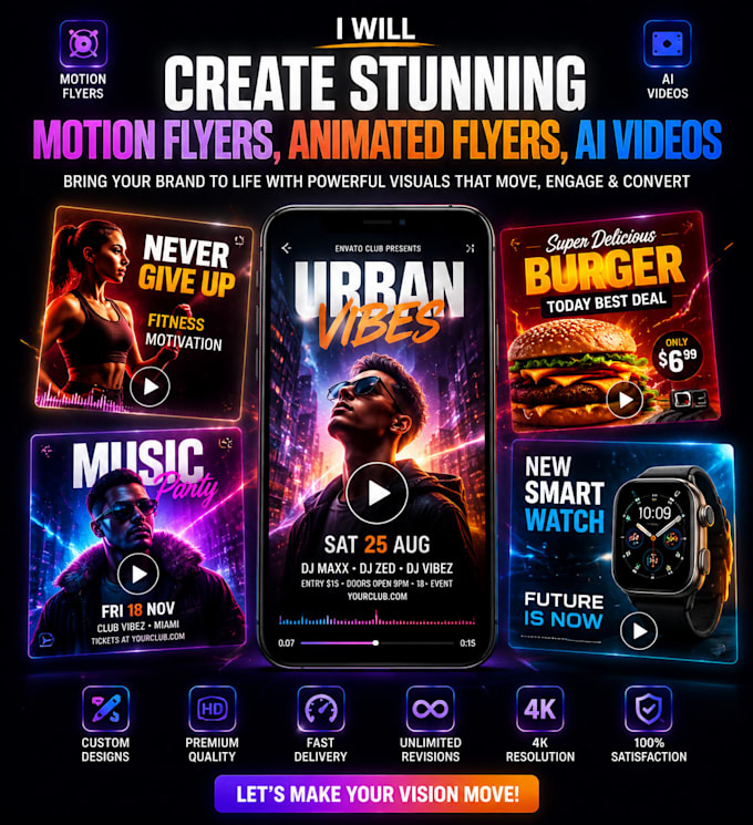 create stunning motion flyers, animated flyers ai videos