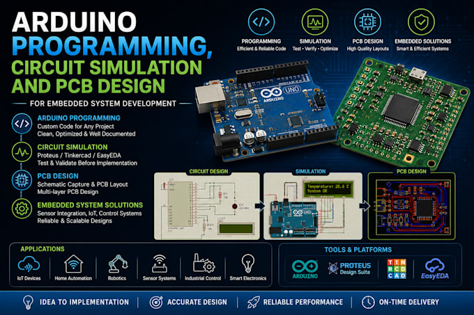 arduino programming, circuit simulation and pcb design for embedded systems