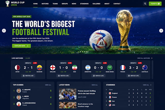 design a modern world cup football website