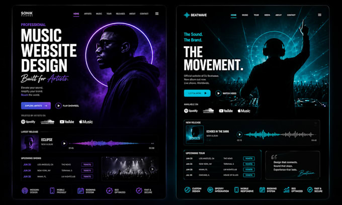 l design a music website, artist website, and dj website for promotion
