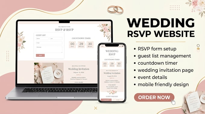 create wedding rsvp website with guest list, countdown and invitation page