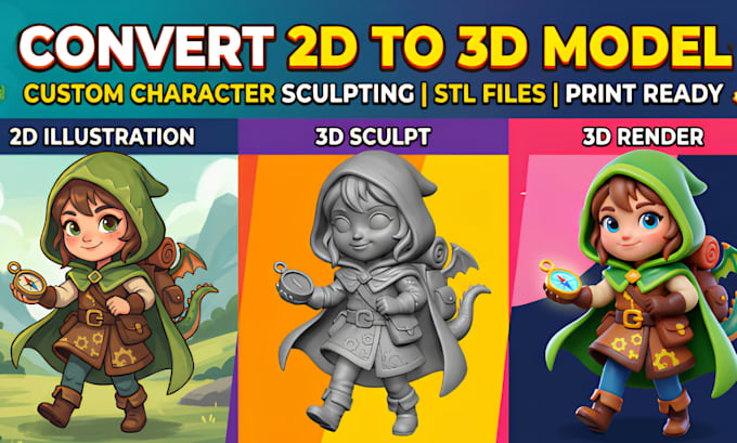 convert your 2d image into a printable 3d toy 3d head bust action figure model