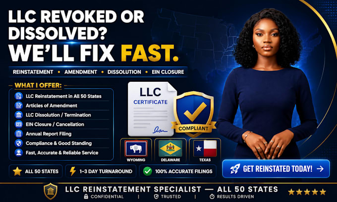 do US llc reinstatement, amendment, dissolution and close ein