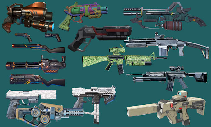 create stylized 3d weapon game asset game props sci fi gun fps weapons for game