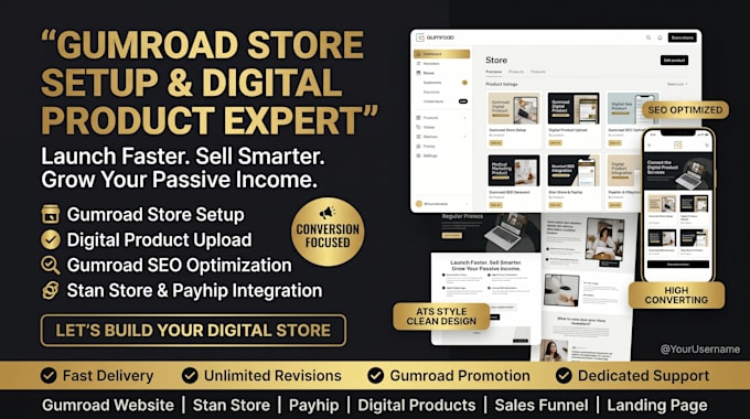 setup gumroad store and upload digital product listings