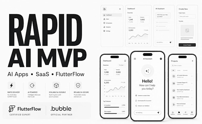 develop ai mobile app, ai saas app using flutterflow bubble io