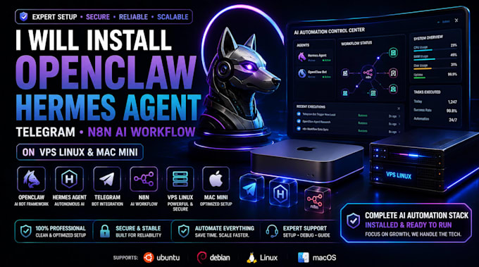 install openclaw bot hermes agent telegram n8n ai workflow on vps linux mac mini