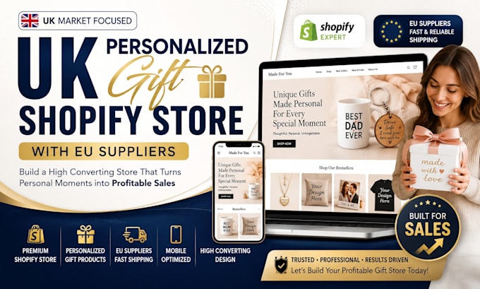 build US UK personalized gift shopify store with eu suppliers