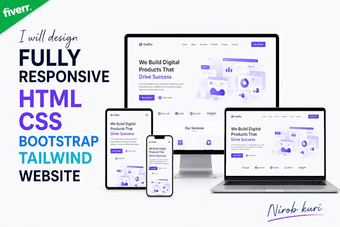 design fully responsive HTML CSS bootstrap tailwind website