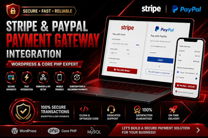 secure stripe and paypal checkout integration in wordpress and core PHP