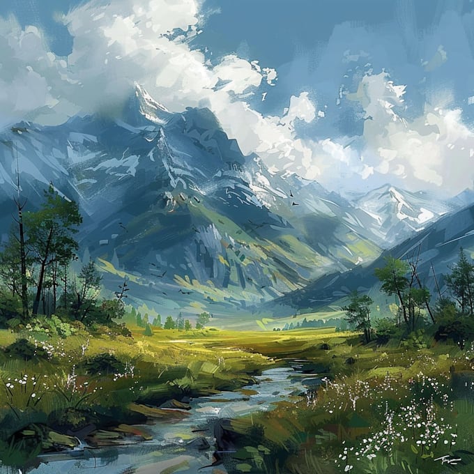 paint professional landscape concept art in painterly style