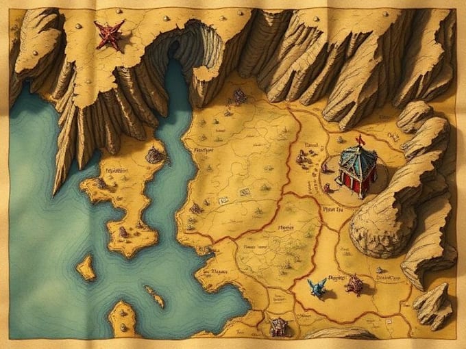 create an elegant fantasy game map illustration