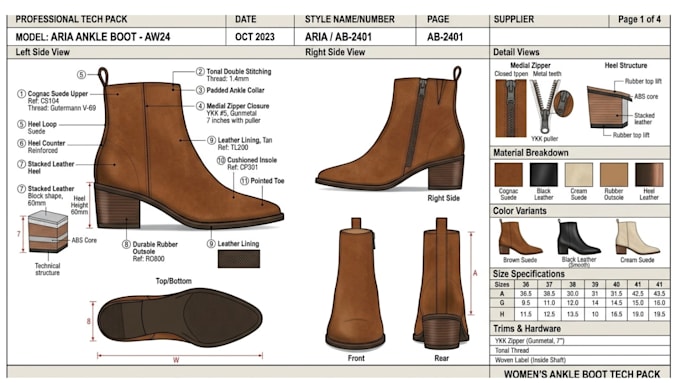 design custom shoe, sneaker, footwear tech pack for manufacturing