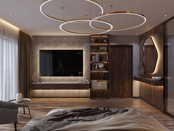 create photorealistic luxury bedroom interior rendering