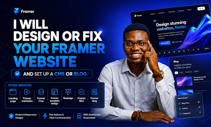 design framer website animation, fix framer, cms or blog template