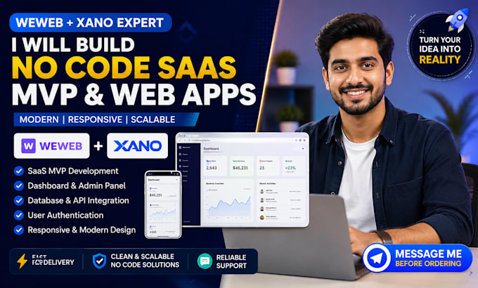 build a no code saas mvp web app using weweb and xano