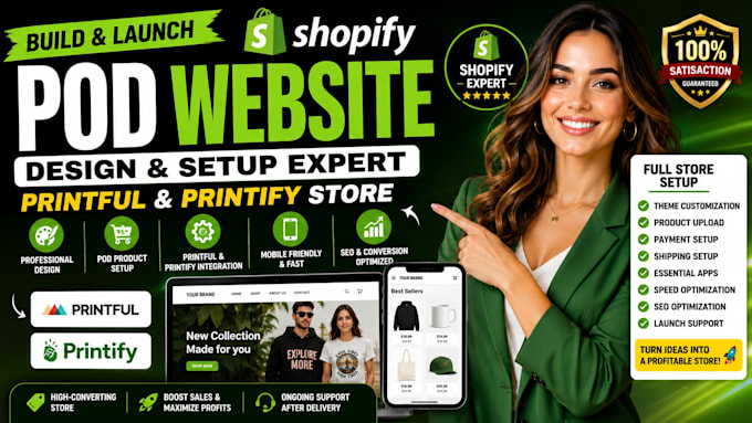 build shopify pod website design setup printful printify store ecommerce expert