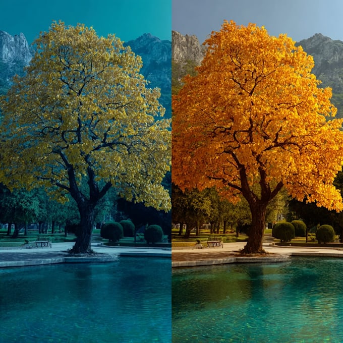 add leaves to trees, add basic landscape, add full landscape, add pool