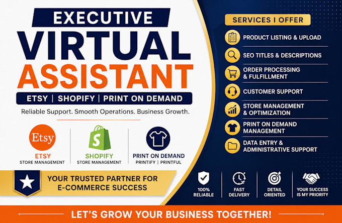 do executive virtual asistant and etsy shopify print on demand